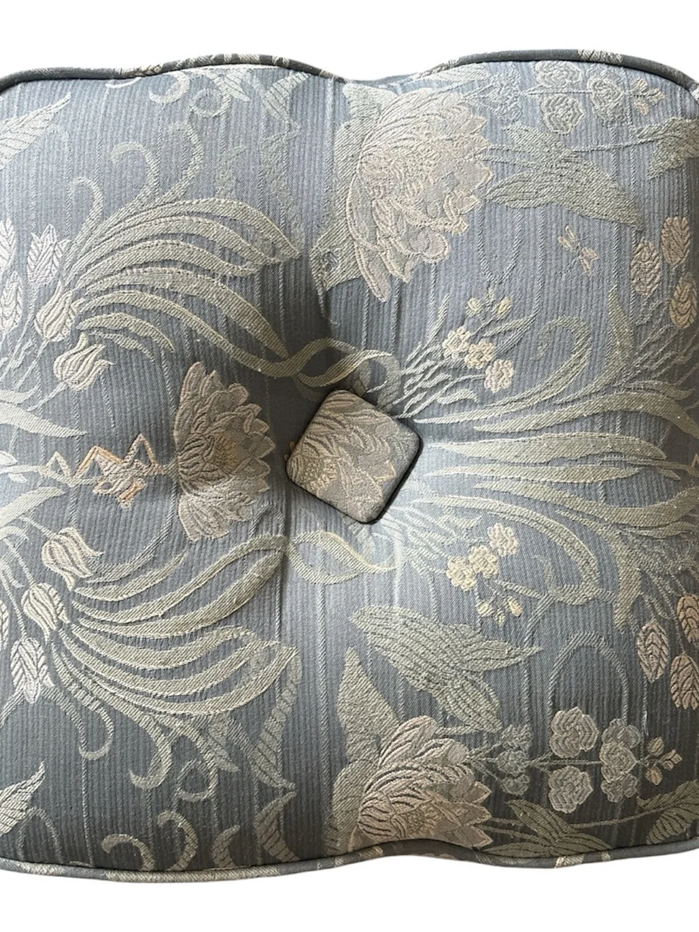 Set of 2 Elegant Floral Tufted Seat Cushions in Slate Blue and Beige